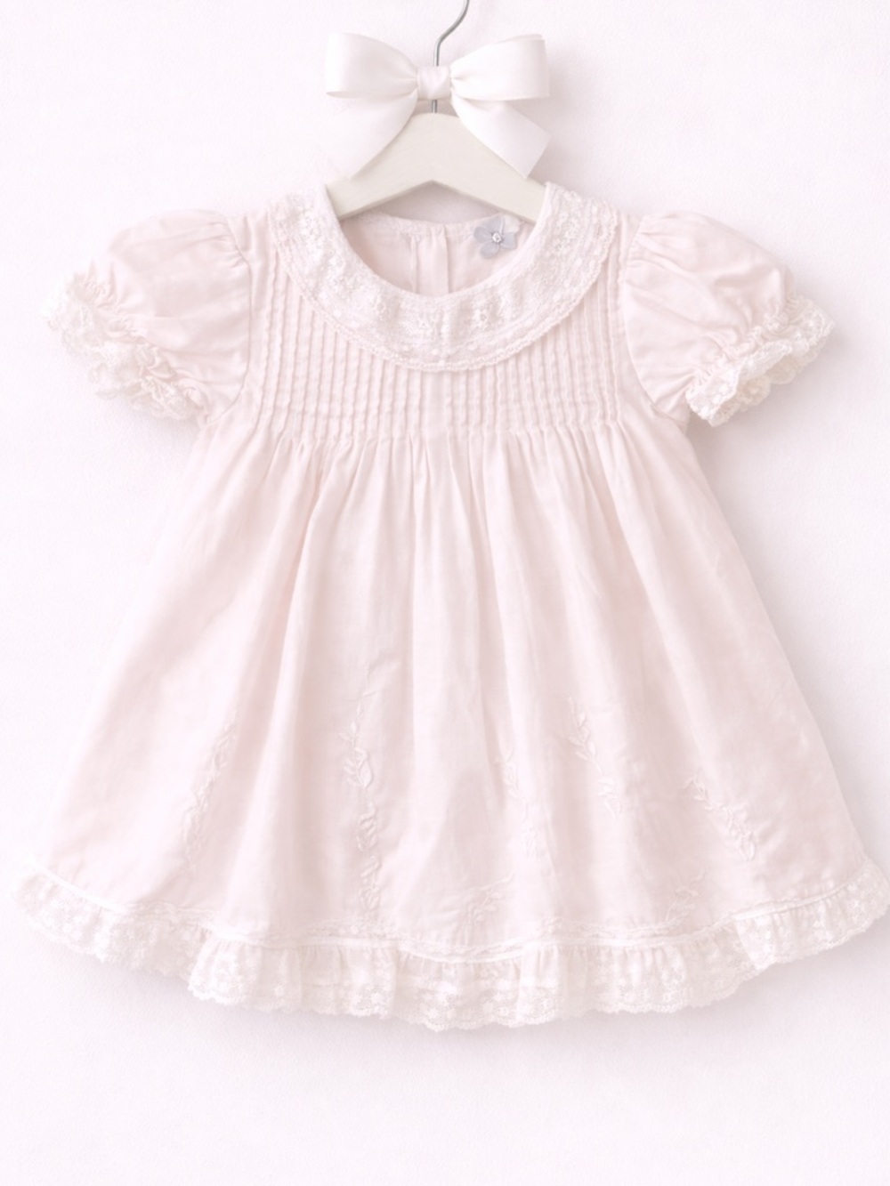 SPECIAL Vintage Baby Dress 9M Pink Heirloom Lace Pintuck w Slip Scalloped Hem